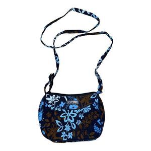 Vera Bradley Blue and Brown Crossbody Bag with Floral Design
